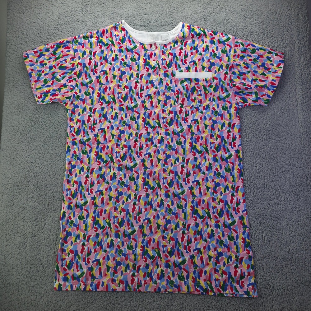 Vintage Graffiti Cotton Nightgown Small Abstract Brushstroke Henley Sleep Shirt